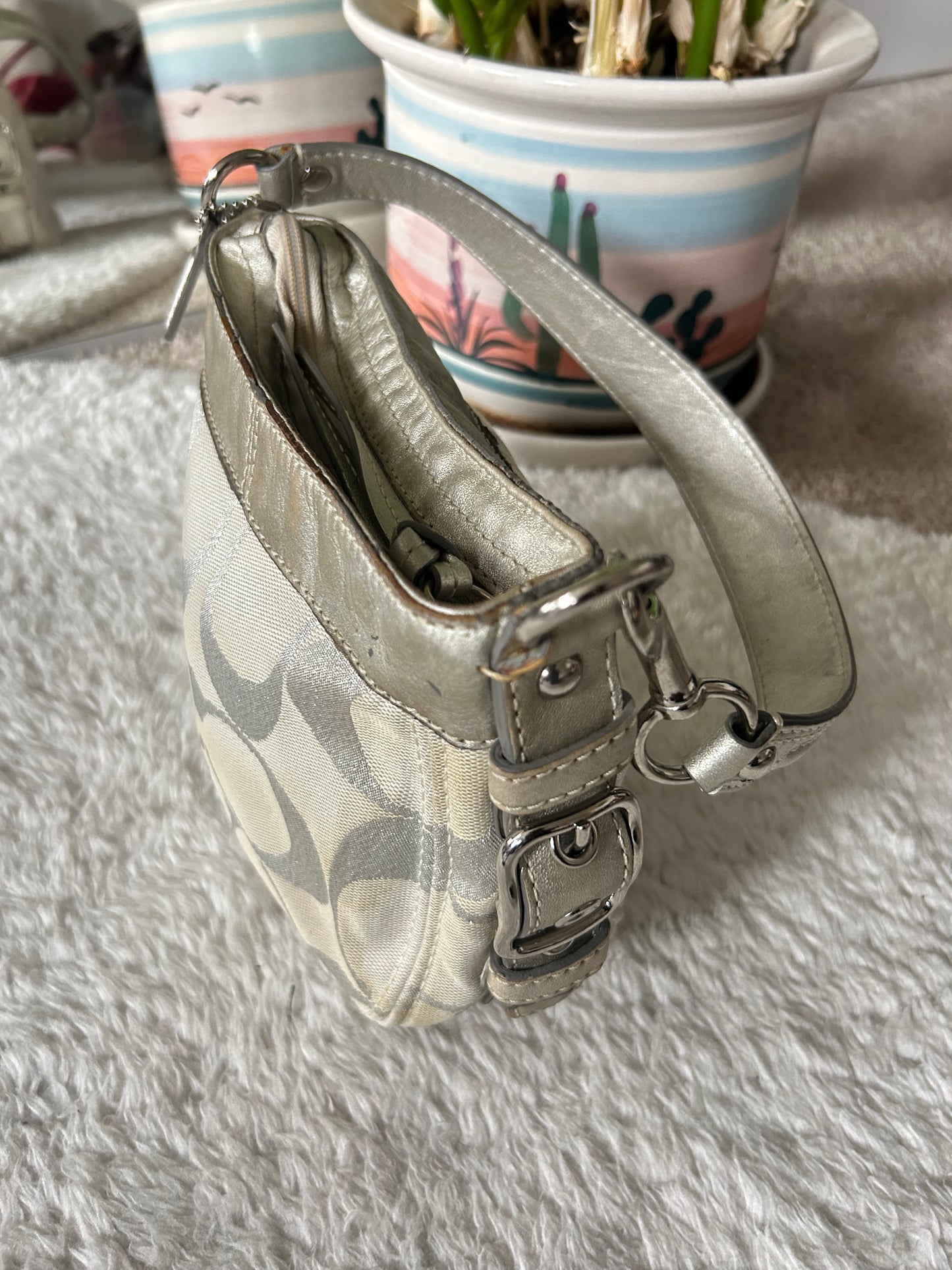 Vintage Coach mini silver Canvas Bag
