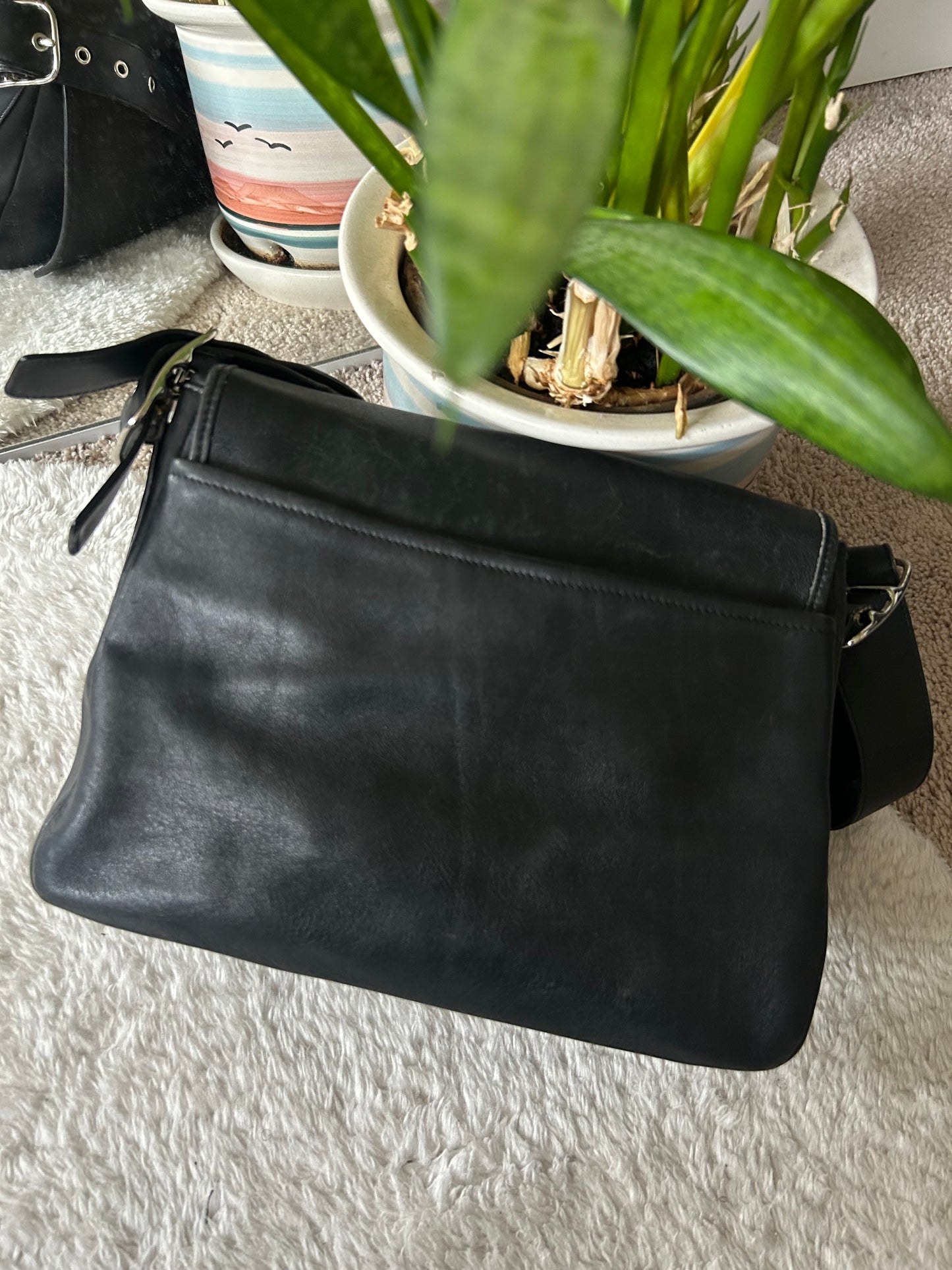 Vintage Coach Black Leather Flap Bag