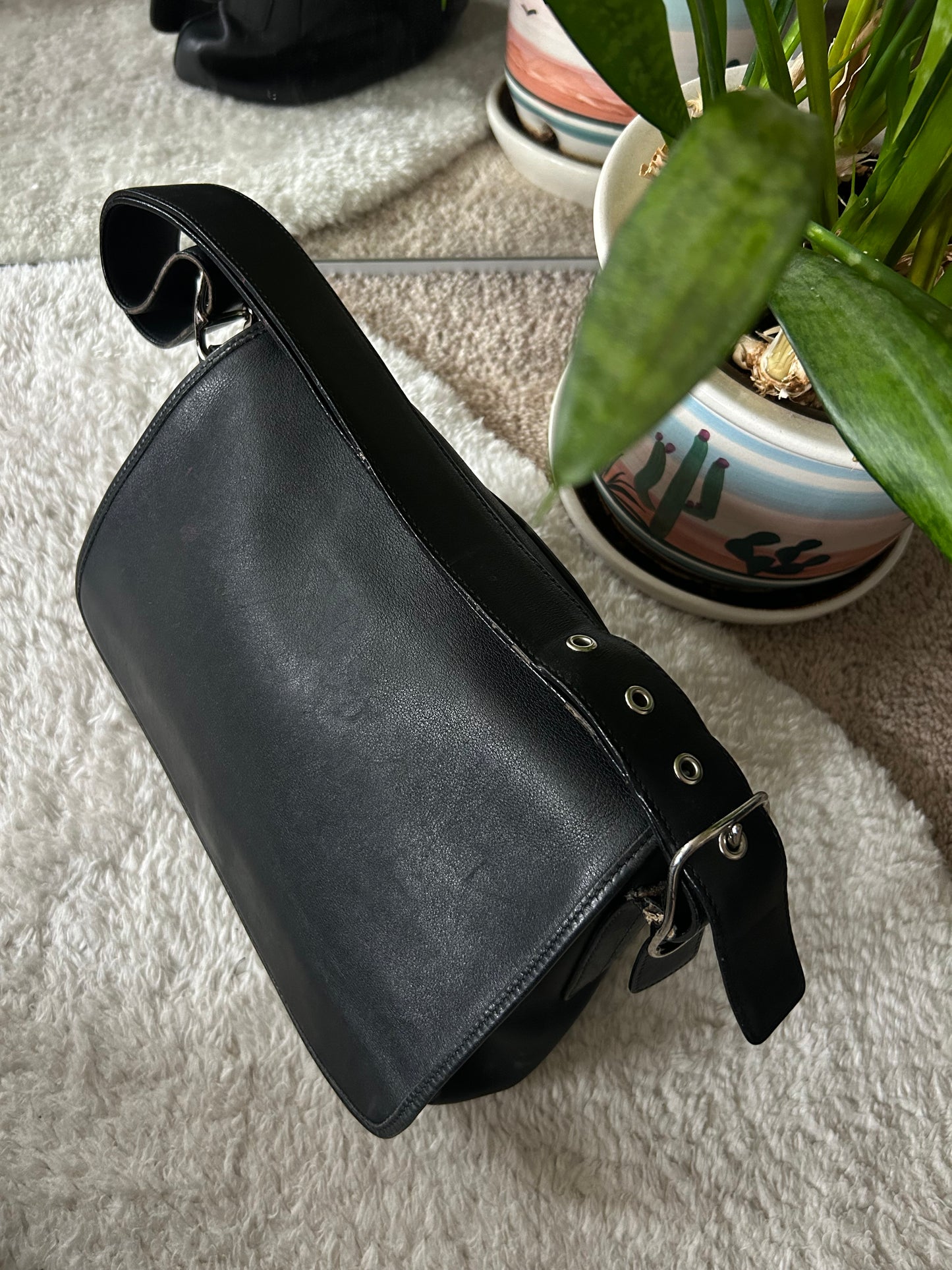 Vintage Coach Black Leather Flap Bag