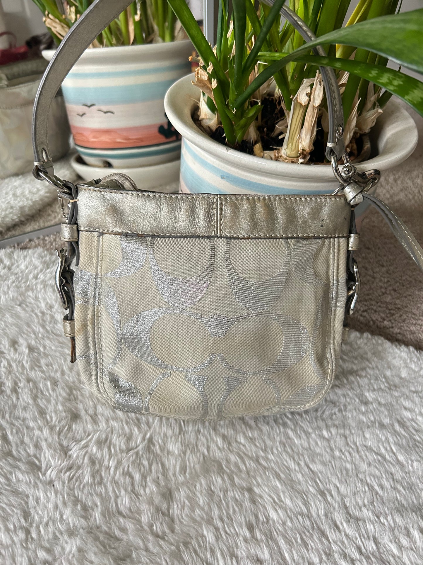 Vintage Coach mini silver Canvas Bag