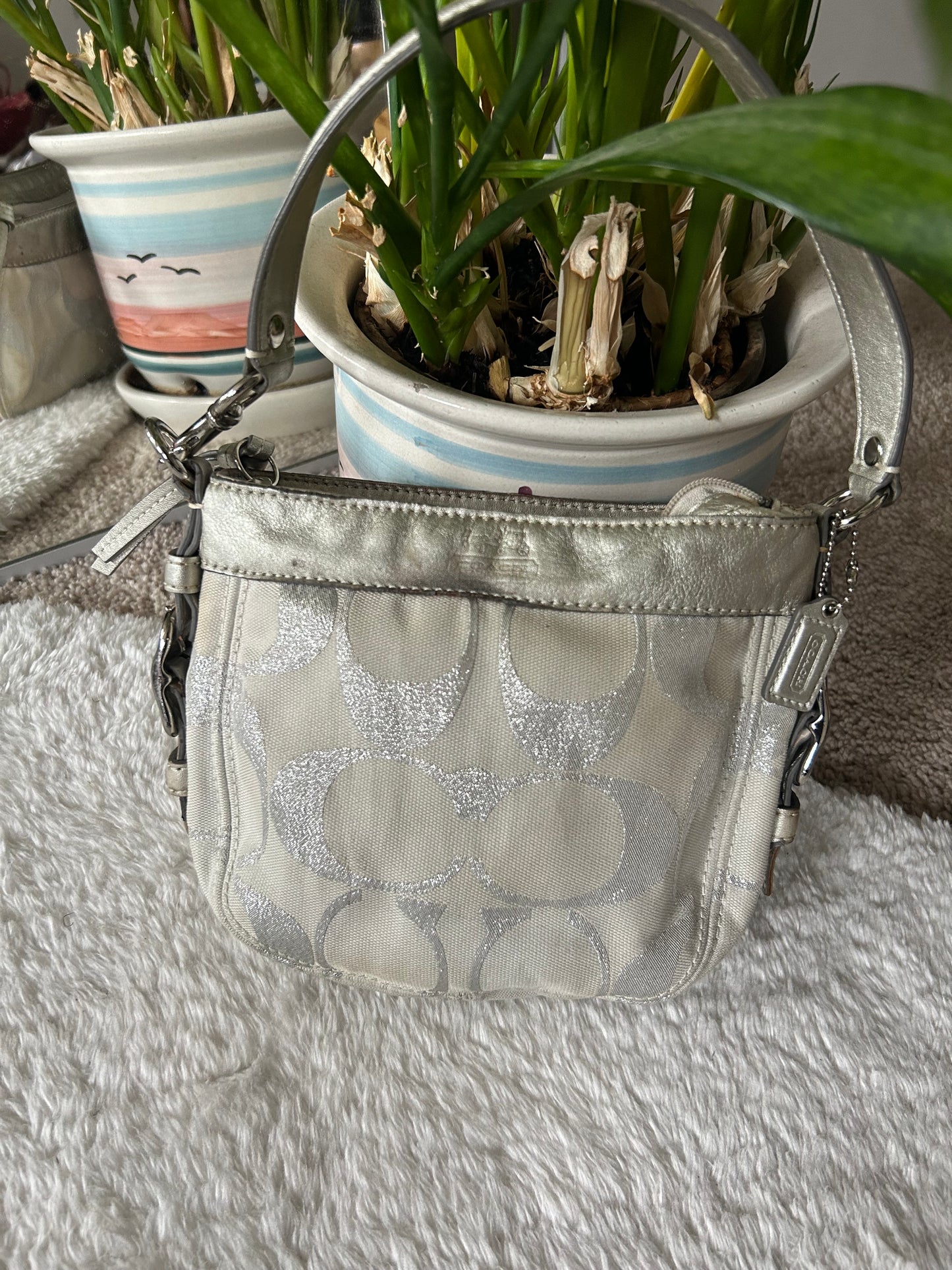 Vintage Coach mini silver Canvas Bag