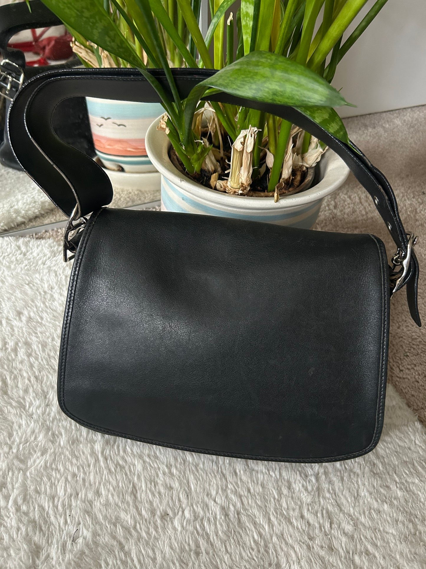 Vintage Coach Black Leather Flap Bag