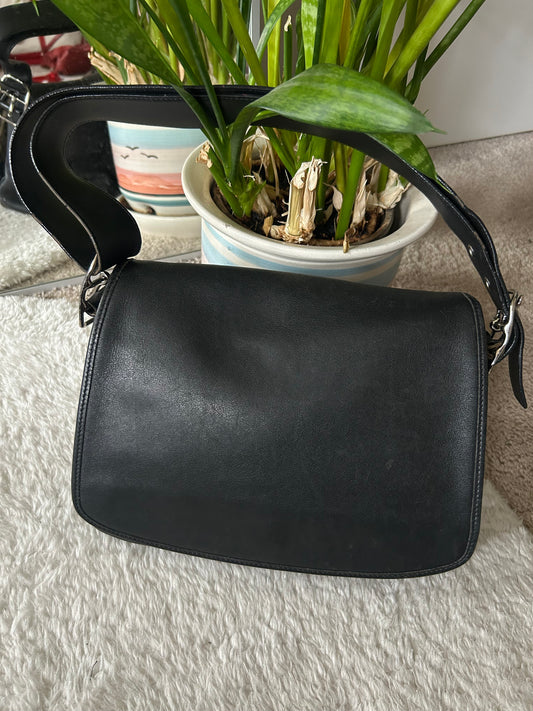 Vintage Coach Black Leather Flap Bag