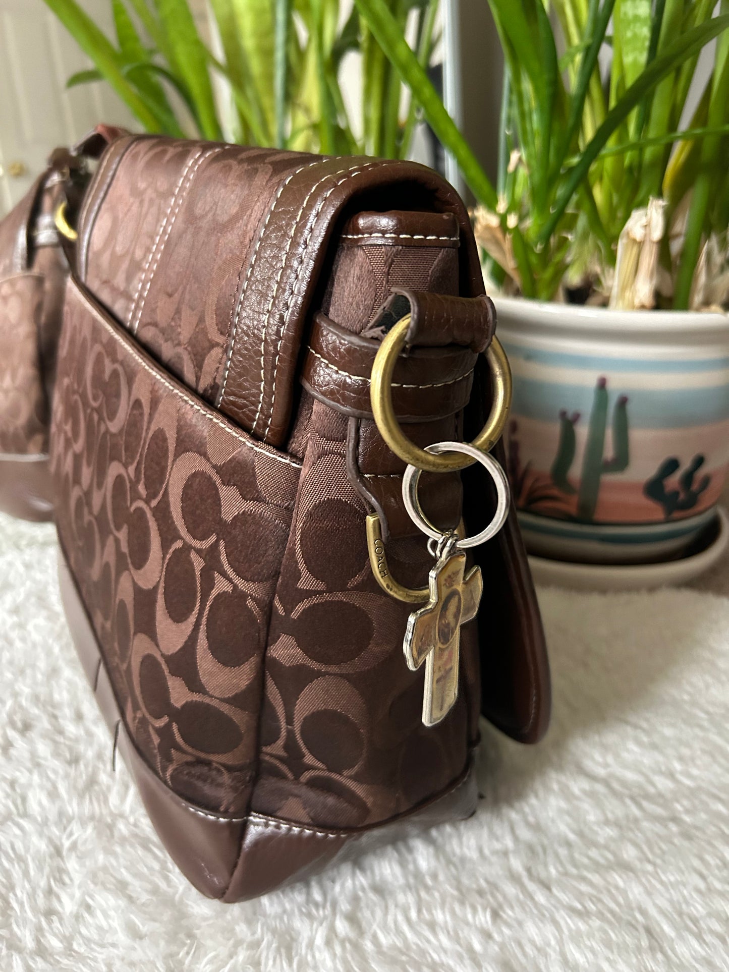 Vintage Coach Reverse Brown Leather Canvas Bag