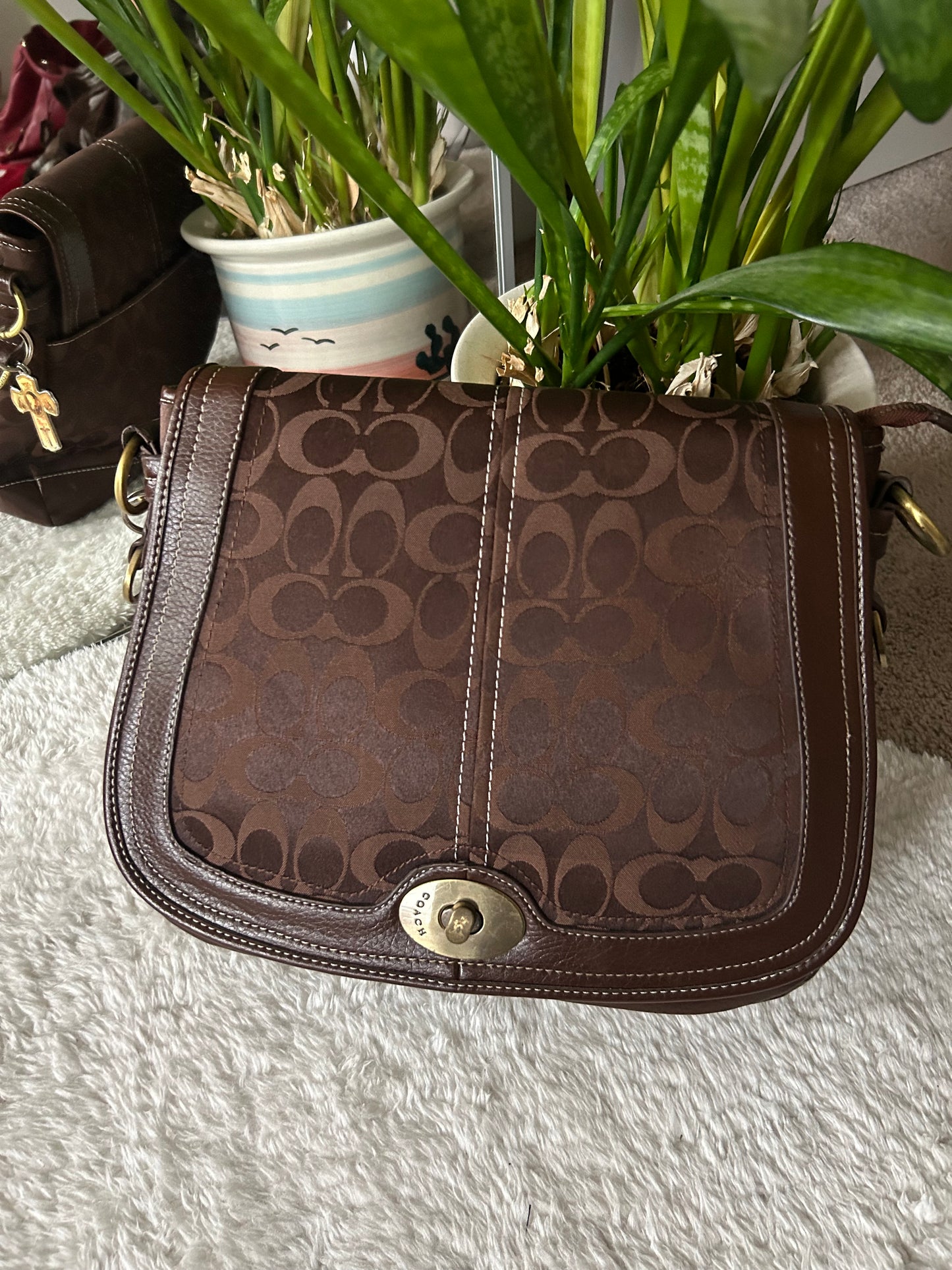 Vintage Coach Reverse Brown Leather Canvas Bag