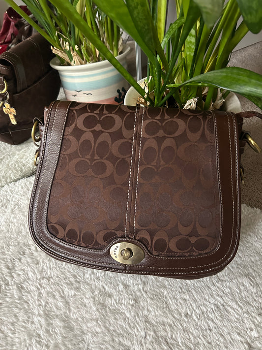 Vintage Coach Reverse Brown Leather Canvas Bag